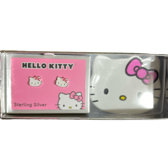 Hello Kitty Enamel Stud Earrings/Sterling Silver/Ceramic Trinket Dish NWT - Picture 2 of 4
